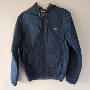 Patagonia Diamond Quilted Bomber Hoodie Mens M Blue Hoody Jacket